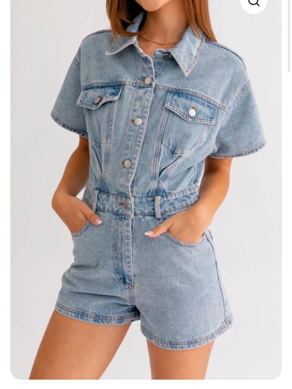 Le Lis Light Wash Denim Short Romper